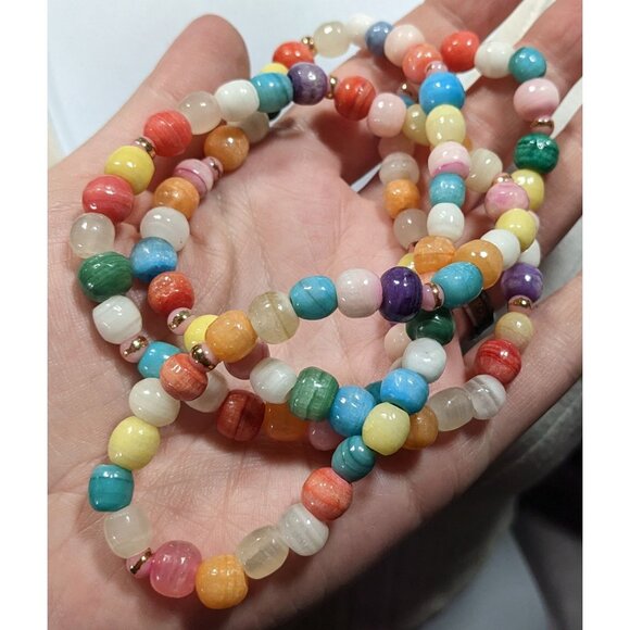 Retro Rainbow Dyed Stone And Glass Beaded Necklace - Picture 3 of 4